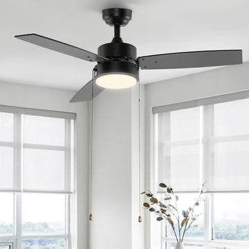 Blair 42" 1-Light Modern Minimalist 3-Speed Iron Height Adjustable Integrated LED Ceiling Fan with Pull Chains - JONATHAN Y